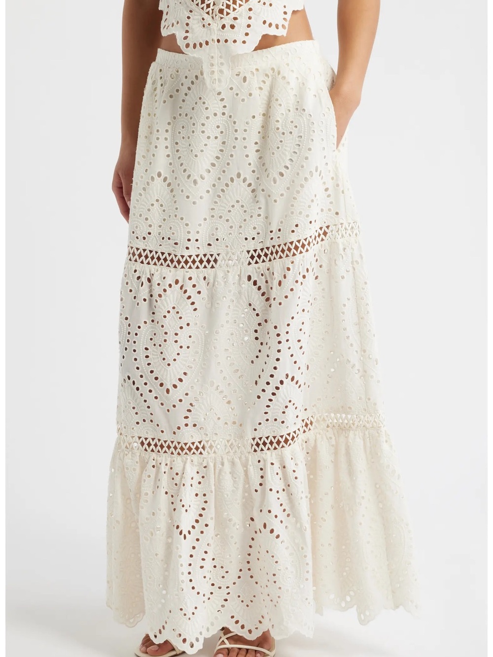 Kittenish Cream Eyelet Maxi Skirt with Heart Cutwork